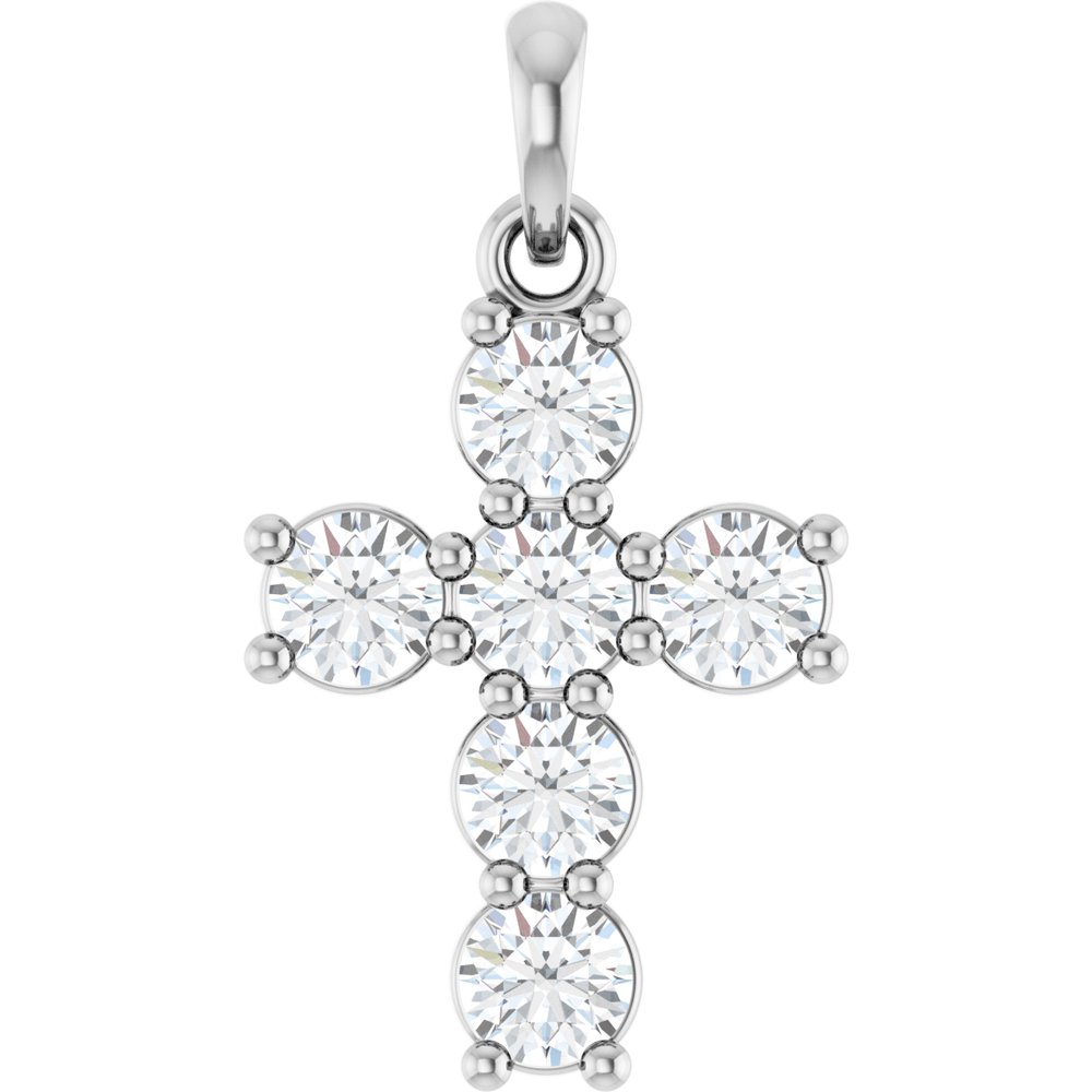 14K White Gold 3/4 CTW Lab-Grown Diamond Cross Pendant
