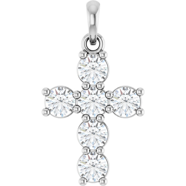14K White Gold 3/4 CTW Natural Diamond Cross Pendant