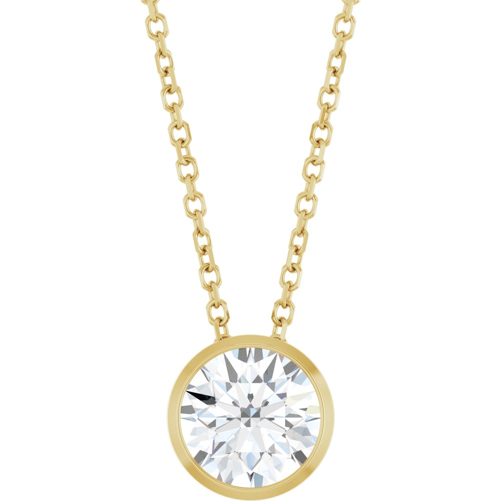 14K Yellow Gold 1 CT Lab-Grown Diamond Bezel-Set 16-18" Necklace