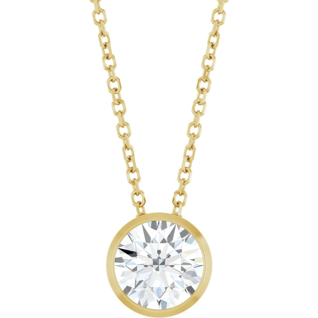 14K Yellow Gold 1 CT Lab-Grown Diamond Bezel-Set 16-18" Necklace