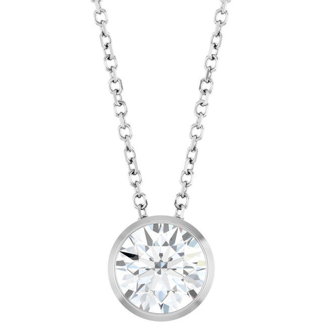 14K White Gold 1 CT Lab-Grown Diamond Bezel-Set 16-18" Necklace