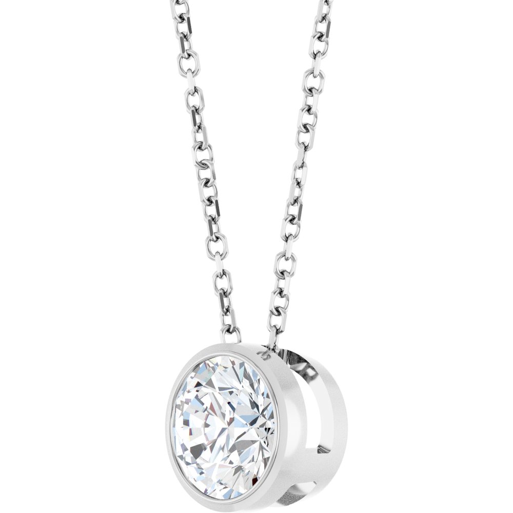 14K White Gold 1 CT Lab-Grown Diamond Bezel-Set 16-18" Necklace