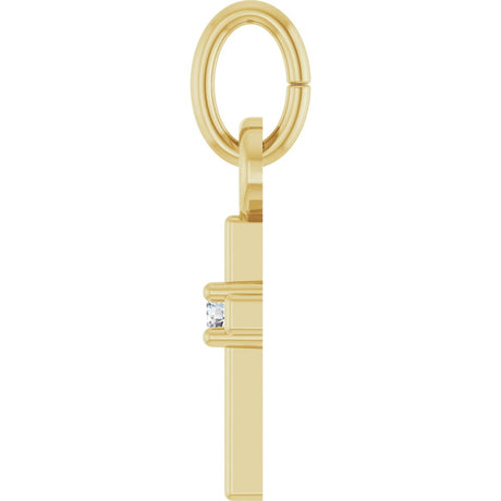 14K Yellow Gold .005 CT Natural Diamond Cross Pendant