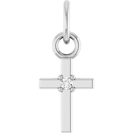 14K White Gold .005 CT Natural Diamond Cross Pendant