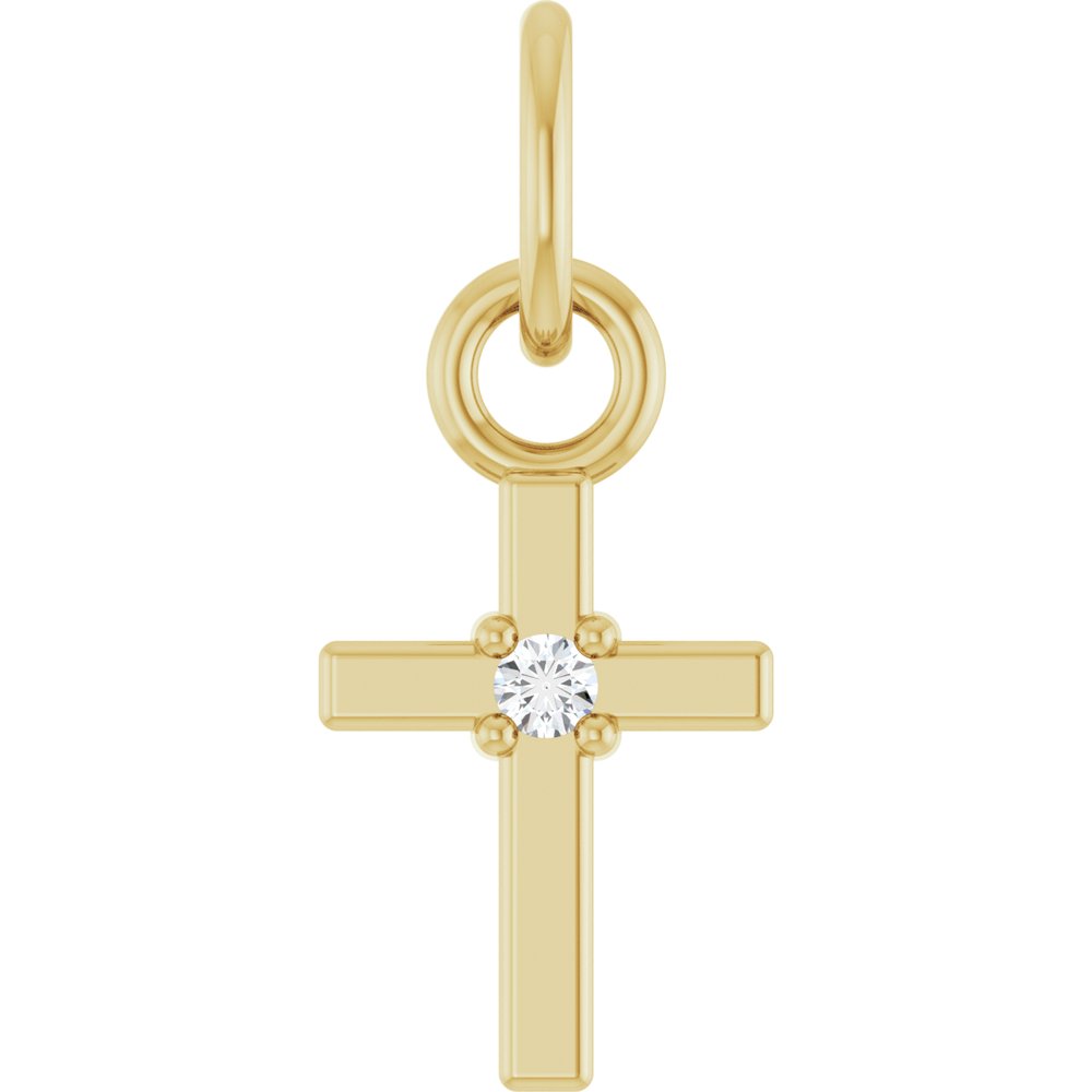 14K Yellow Gold .005 CT Natural Diamond Cross Pendant