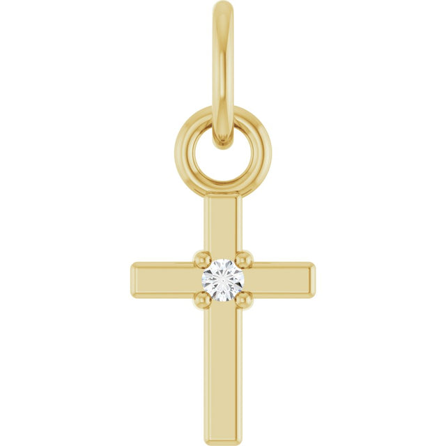 14K Yellow Gold .005 CT Natural Diamond Cross Pendant