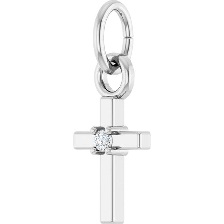 14K White Gold .005 CT Natural Diamond Cross Pendant