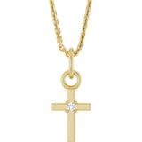 14K Yellow Gold .005 CT Natural Diamond Cross 16" Necklace