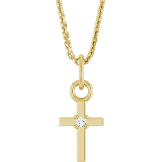 14K Yellow Gold .005 CT Natural Diamond Cross 16" Necklace