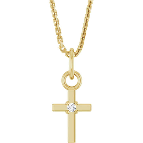 14K Yellow Gold .005 CT Natural Diamond Cross 16" Necklace
