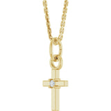 14K Yellow Gold .005 CT Natural Diamond Cross 16" Necklace