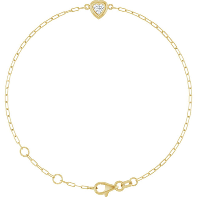 14K Yellow Gold 1/5 CT Natural Diamond Heart 6 1/2-7 1/2" Bracelet