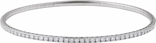 14K White Gold 2 CTW Natural Diamond  Flexible Bangle 7" Bracelet