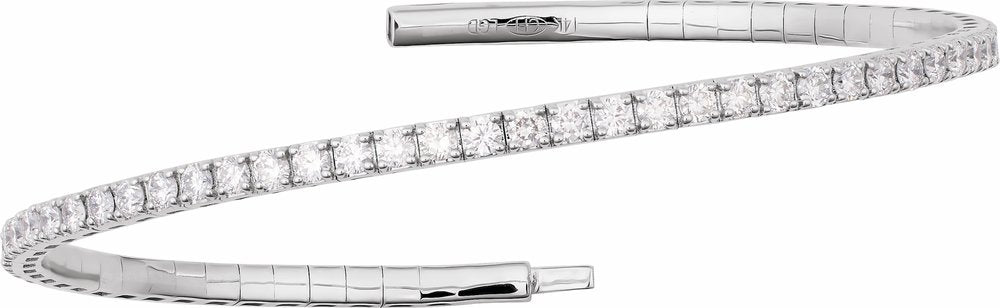 14K White Gold 2 CTW Natural Diamond  Flexible Bangle 7" Bracelet