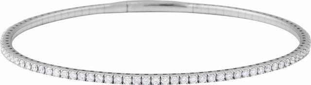 14K White Gold 2 CTW Natural Diamond Flexible Bangle 7" Bracelet