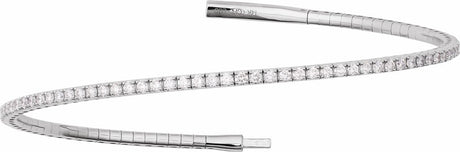 14K White Gold 1 1/2 CTW Natural Diamond Flexible Bangle 7" Bracelet