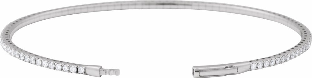 14K White Gold 1 1/2 CTW Natural Diamond Flexible Bangle 7" Bracelet
