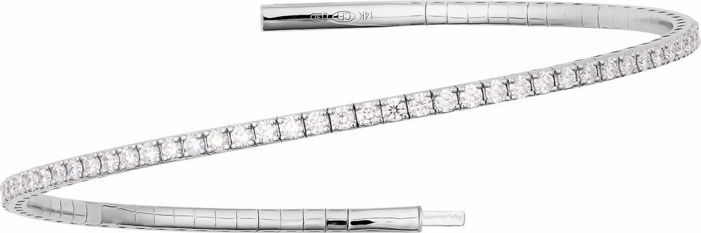 14K White Gold 3 CTW Lab-Grown Diamond Flexible Bangle 7" Bracelet