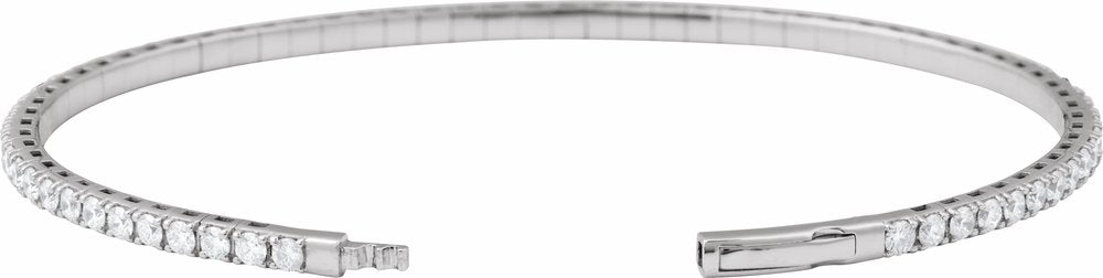 14K White Gold 3 CTW Natural Diamond Flexible Bangle 7" Bracelet