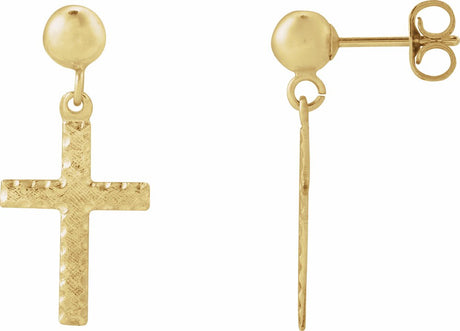 14K Yellow 11x8 mm Cross Earrings