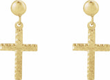 14K Yellow 11x8 mm Cross Earrings