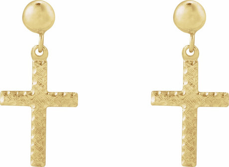 14K Yellow 11x8 mm Cross Earrings