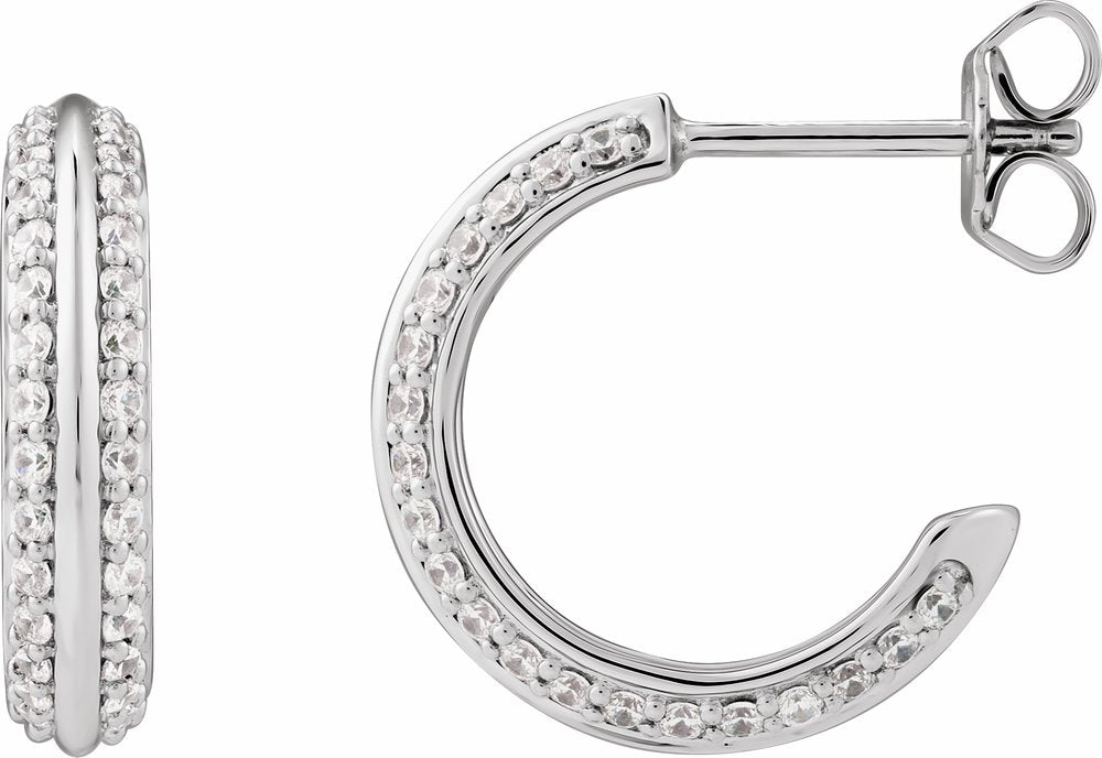 14K White 5/8 CTW Natural Diamond Hoop Earrings