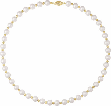 14K Yellow Gold Cultured White Freshwater Pearl 18" Necklace