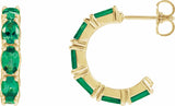 14K Yellow Lab-Grown Emerald Hoop Earrings