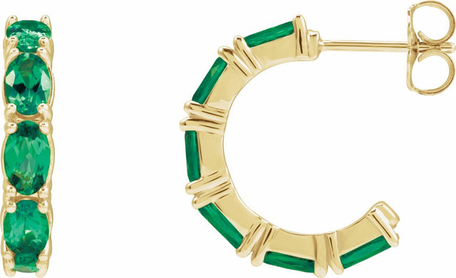 14K Yellow Lab-Grown Emerald Hoop Earrings