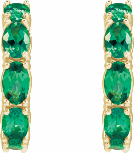 14K Yellow Lab-Grown Emerald Hoop Earrings