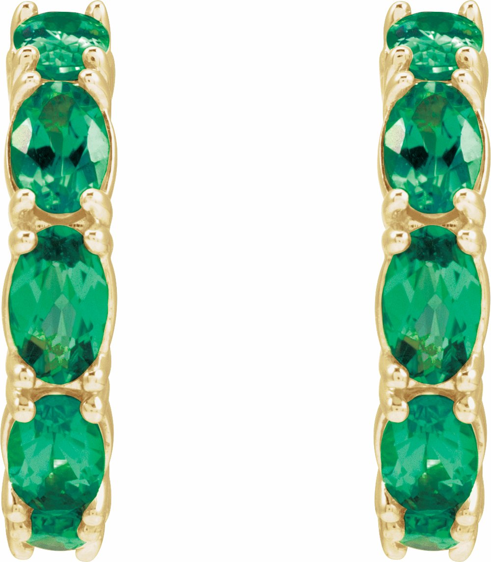 14K Yellow Lab-Grown Emerald Hoop Earrings