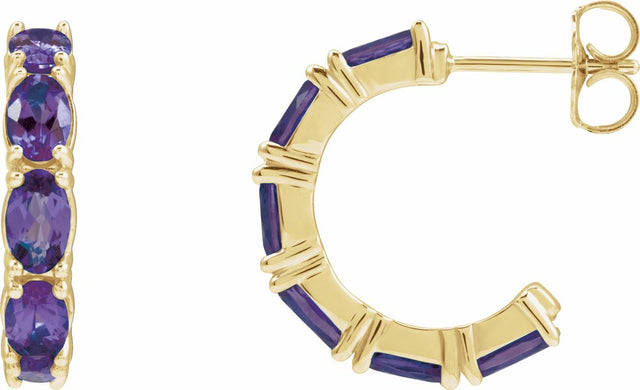 14K Yellow Natural Amethyst Hoop Earrings