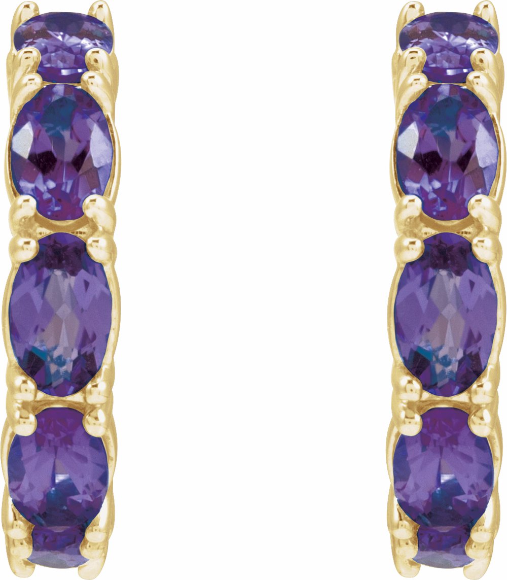 14K Yellow Natural Amethyst Hoop Earrings