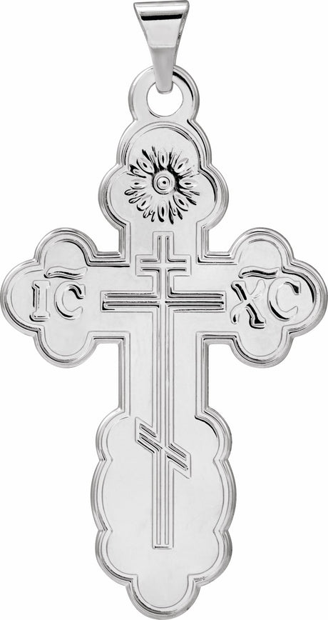 14K White Gold 32x21 mm Orthodox Cross Pendant