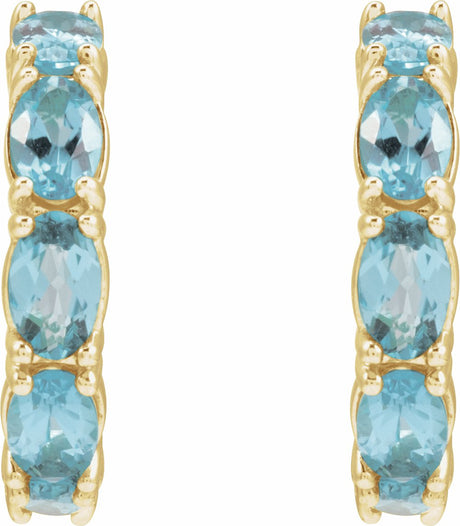 14K Yellow Gold Natural Aquamarine 18.2 mm Hoop Earrings