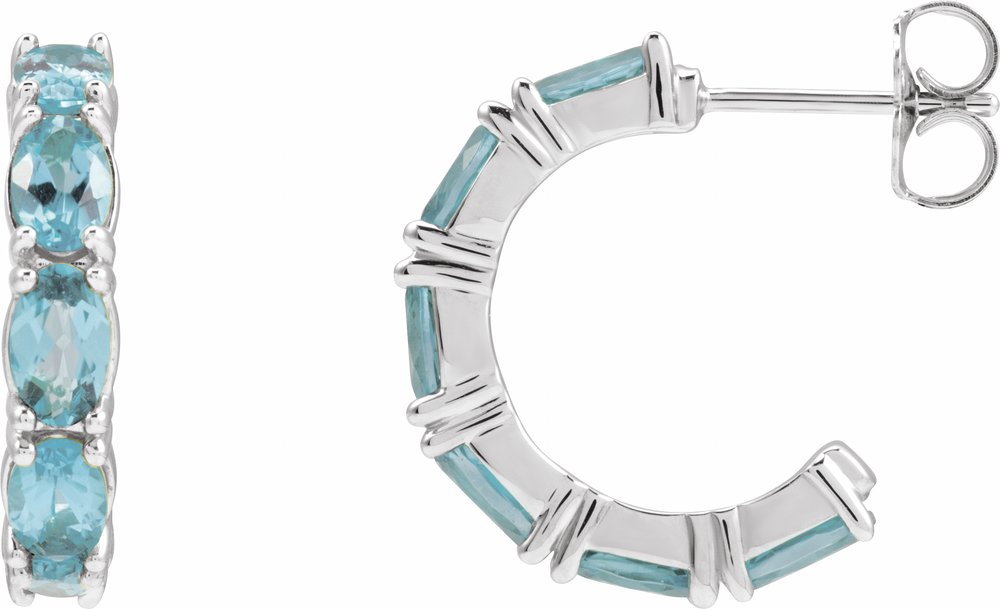 14K White Gold Natural Aquamarine 18.2 mm Hoop Earrings