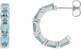 14K White Gold Natural Aquamarine 18.2 mm Hoop Earrings