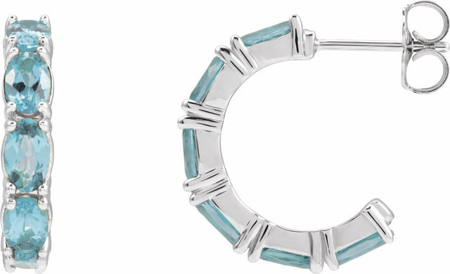 14K White Gold Natural Aquamarine 18.2 mm Hoop Earrings