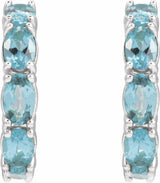 14K White Natural Aquamarine Hoop Earrings