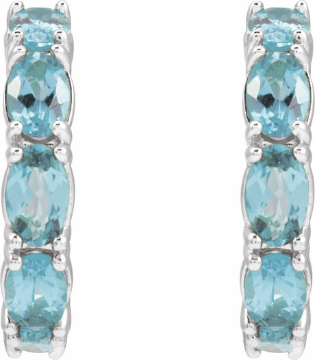 14K White Gold Natural Aquamarine 18.2 mm Hoop Earrings