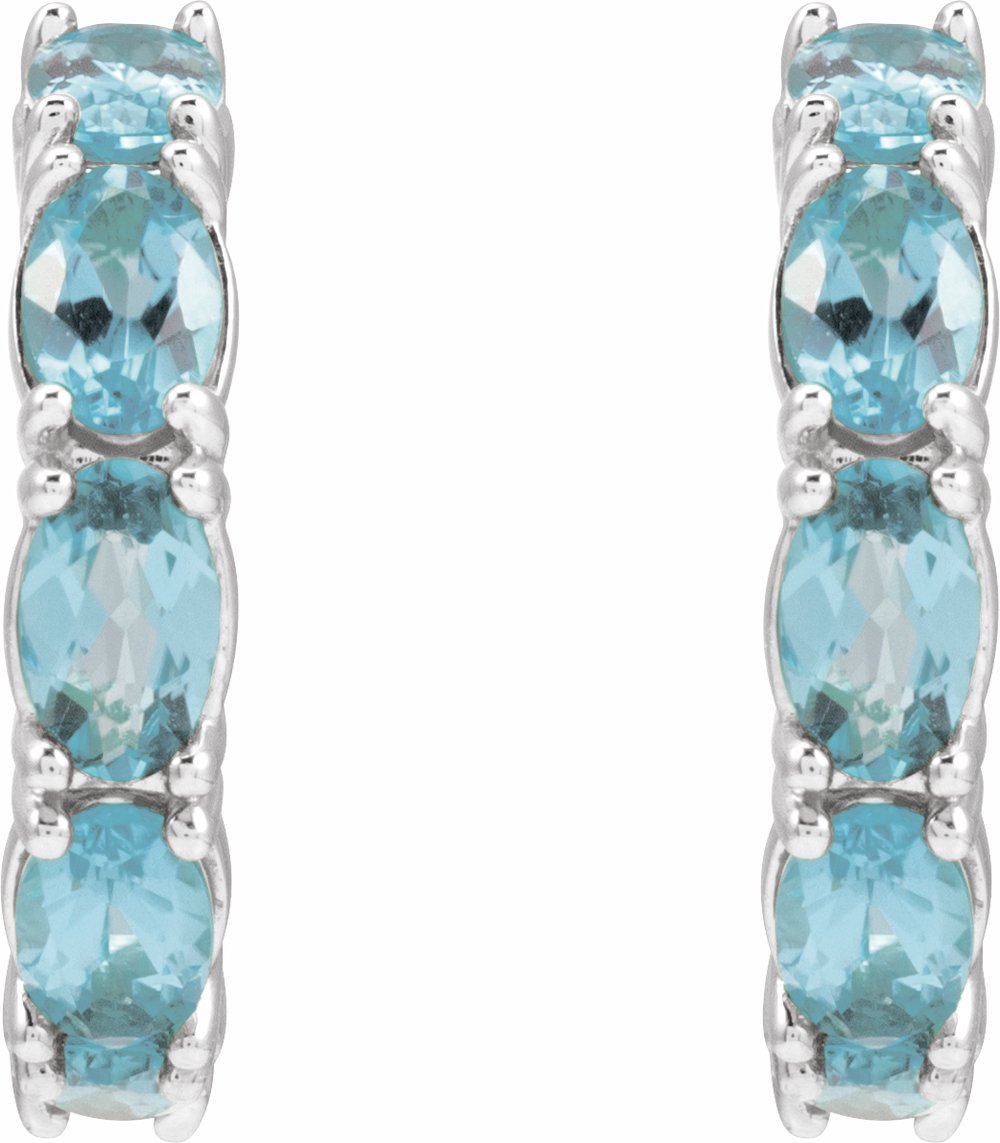 14K White Gold Natural Aquamarine 18.2 mm Hoop Earrings