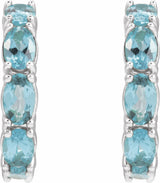 14K White Gold Natural Aquamarine 18.2 mm Hoop Earrings