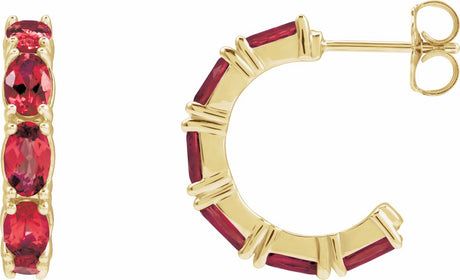 14K Yellow Lab-Grown Ruby Hoop Earrings