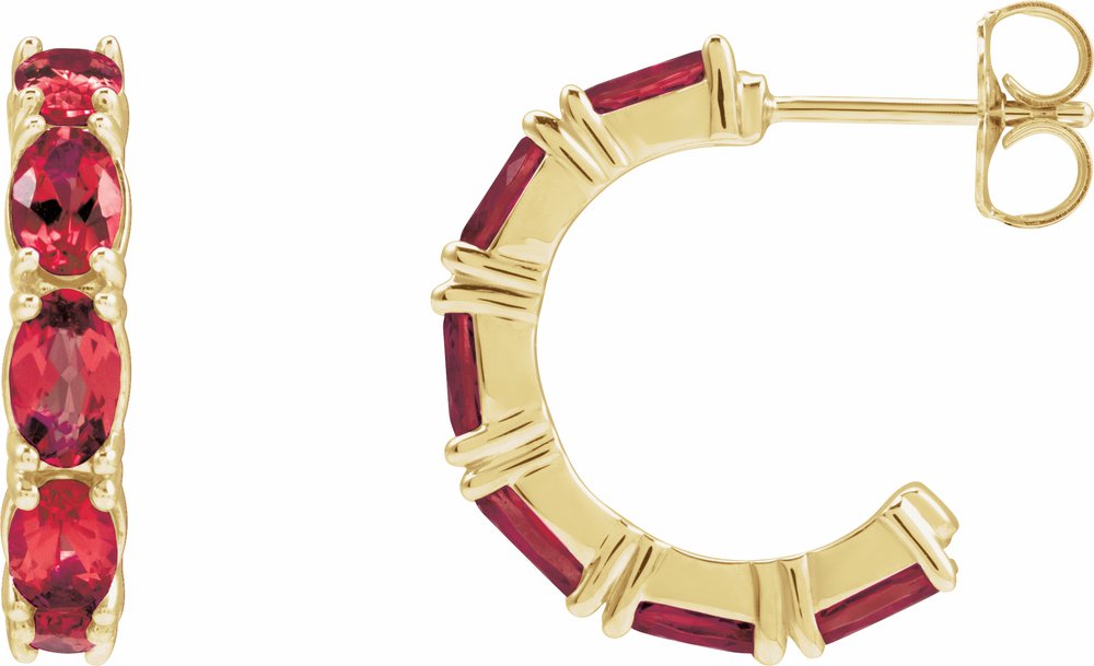 14K Yellow Gold Lab-Grown Ruby 18.2 mm Hoop Earrings