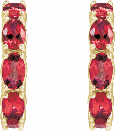 14K Yellow Gold Lab-Grown Ruby 18.2 mm Hoop Earrings