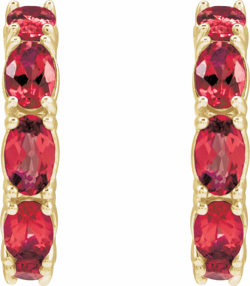 14K Yellow Lab-Grown Ruby Hoop Earrings