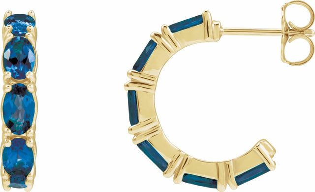 14K Yellow Lab-Grown Blue Sapphire Hoop Earrings