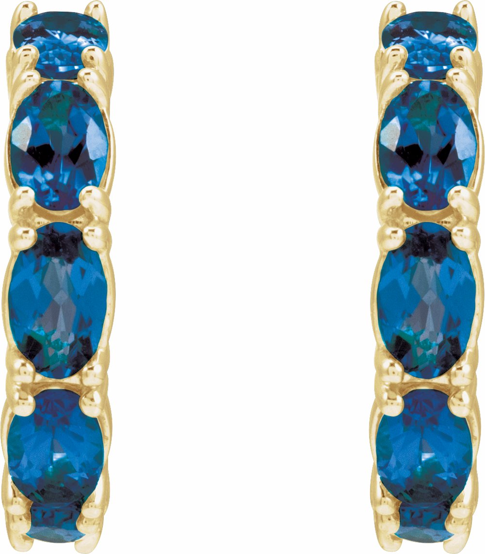 14K Yellow Lab-Grown Blue Sapphire Hoop Earrings