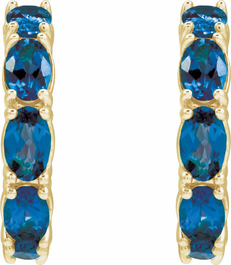 14K Yellow Lab-Grown Blue Sapphire Hoop Earrings